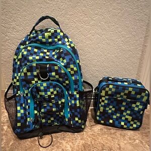 Pottery Barn Kids Blue and Green Backpack lunchbox set